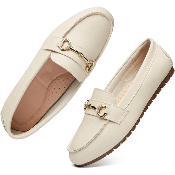 Women's Beige pu Faux Leather Arch Support Casual Slip on Comfort Penny Loafers - Picture 4 of 7